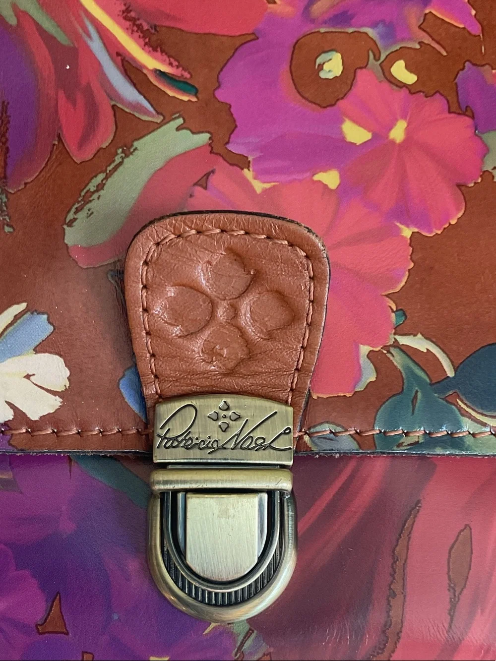 Patricia Nash Red Floral Leather Clutch with Pink, Purple & Blue Accents